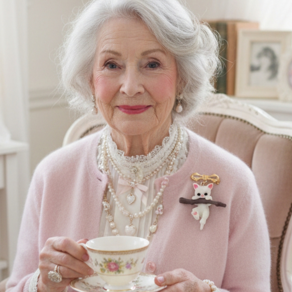 Elegant Cat Brooch with Gold Accents